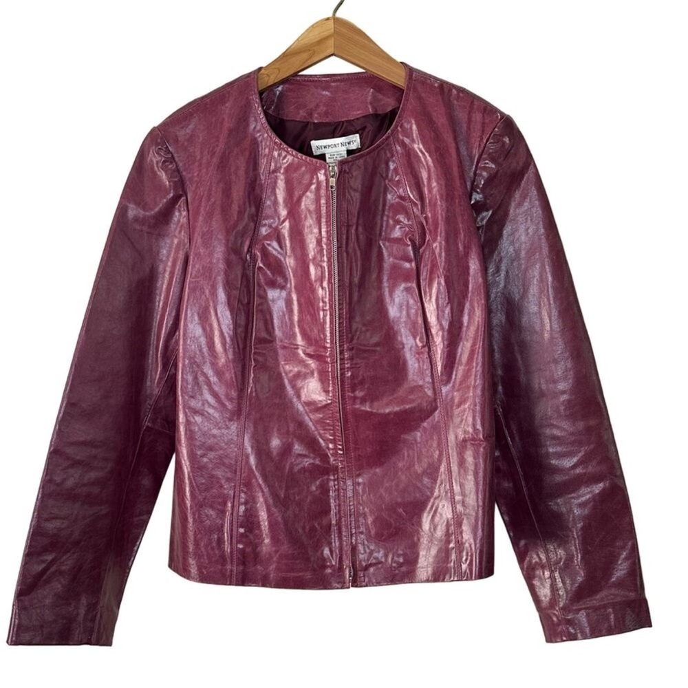 ⛱️🔥Newport News - Purple Vintage Collarless 100% Genuine Leather Jacket - 14